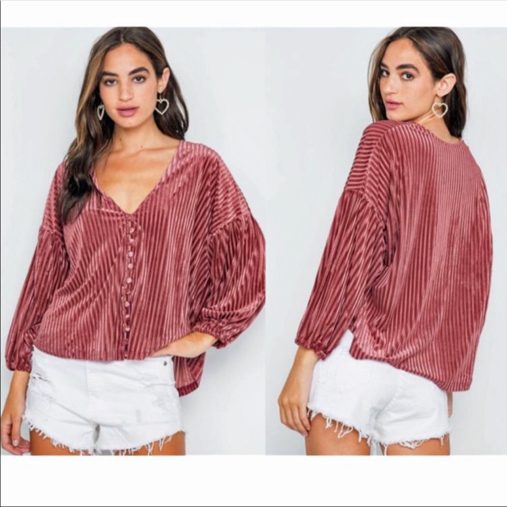 Velvet Button Down Loose Fit Top